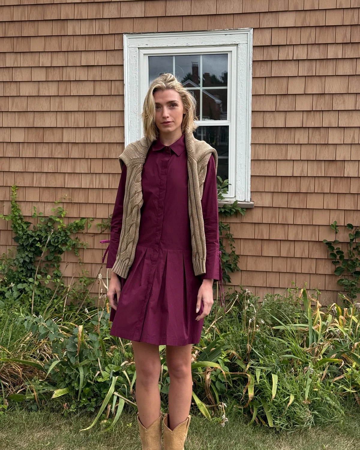 Burgundy Shirt Dress and Vest