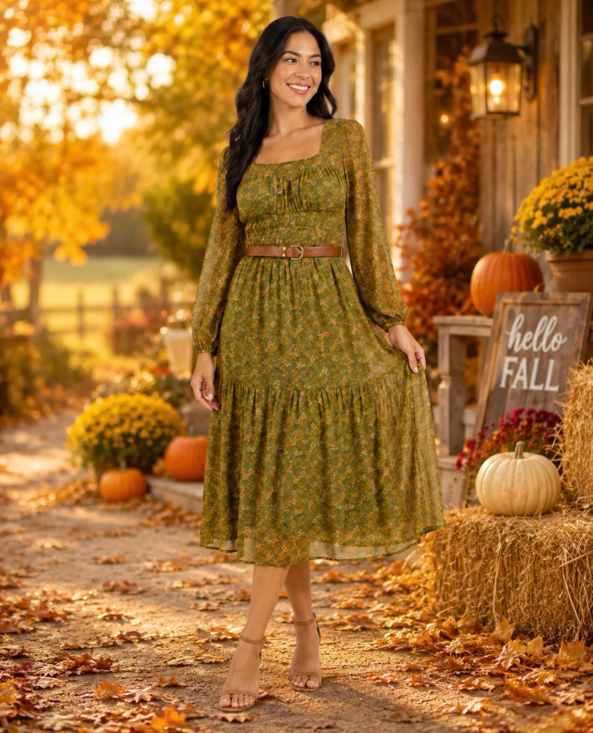 Olive Floral Midi
