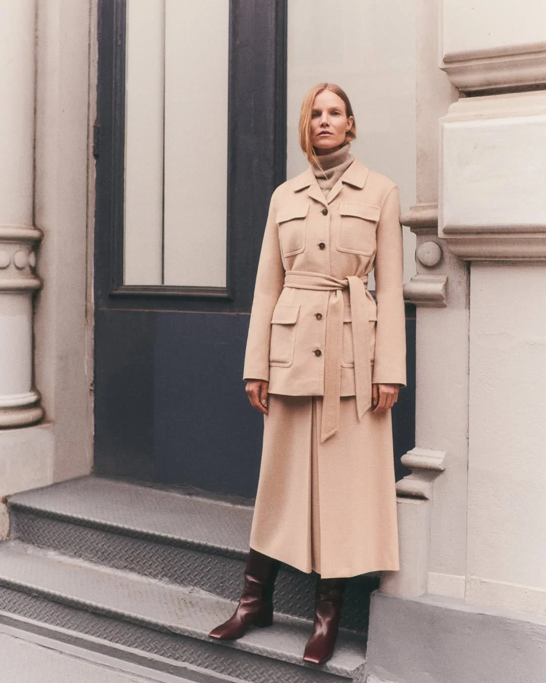 Beige Monochrome Coat Set