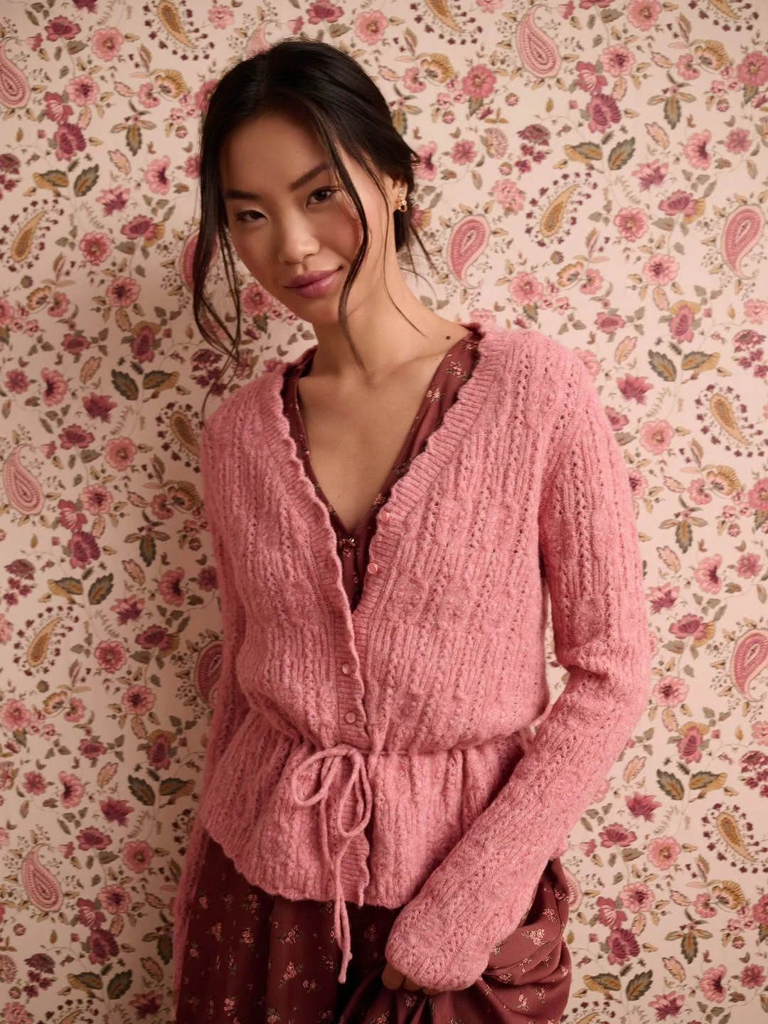 Pink Cardigan Floral Dress